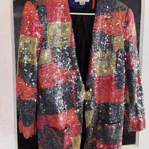 Vintage Sandy Starkman Sequin Patchwork Jacket Abstract Artwear Blazer L